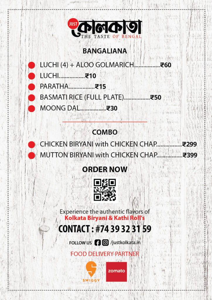 Just Kolkata Menu Card